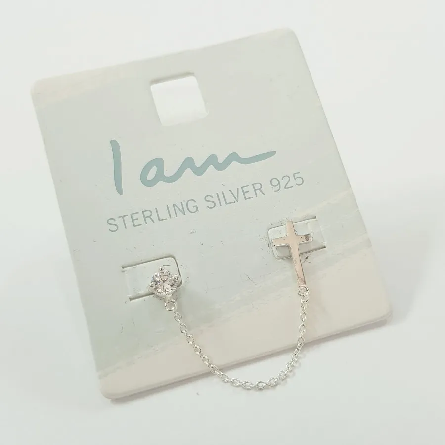 گوشواره نقره صلیب زنجیری