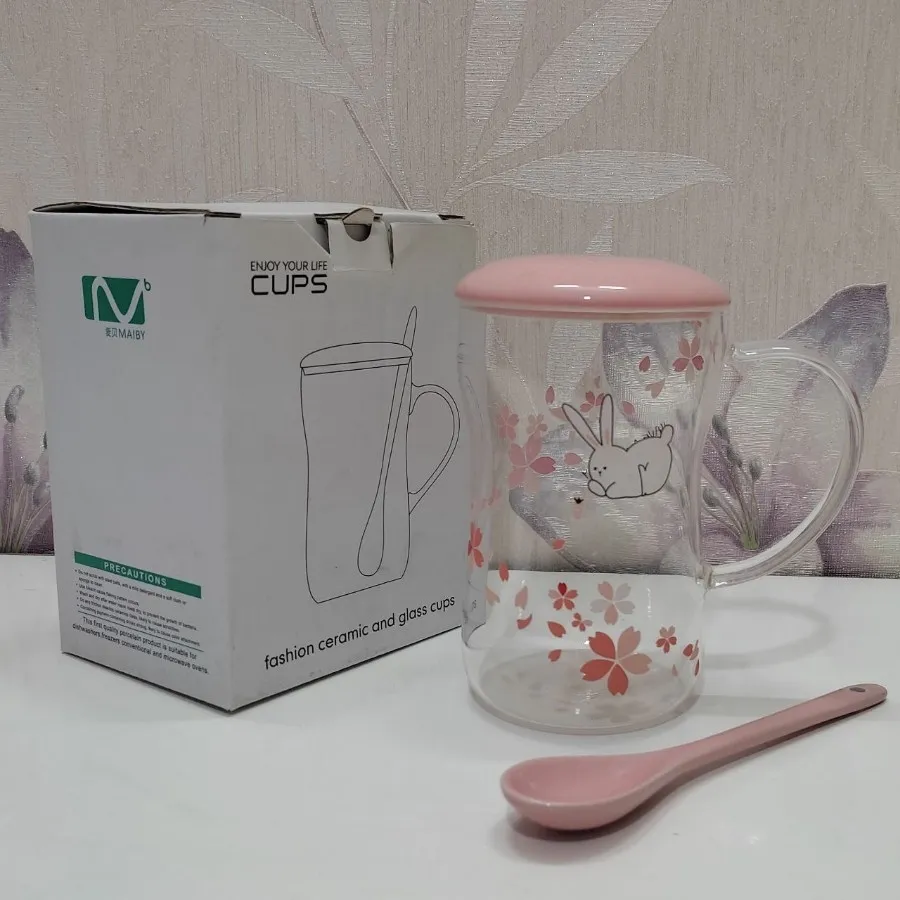 لیوان دمنوش پیرکس درب دار