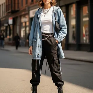 مانتو جین کلاهدار