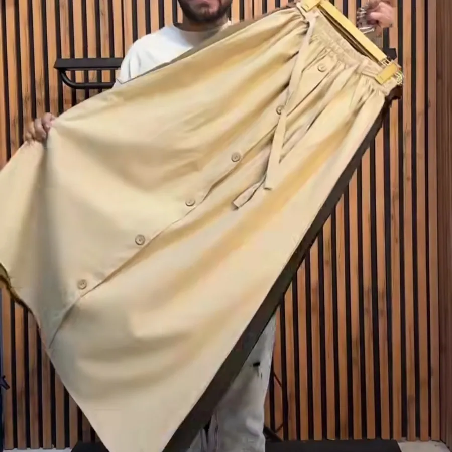 دامن لینن بلند دکمه چوبی