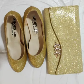 کیف و کفش ست طلایی اکلیلی