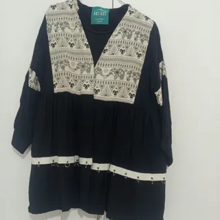 مانتو چین دار سفید مشکی