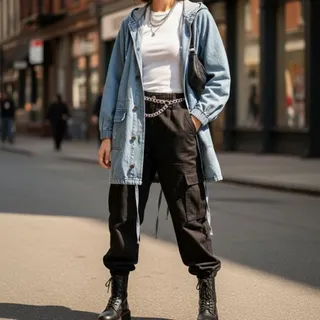 مانتو جین کلاهدار