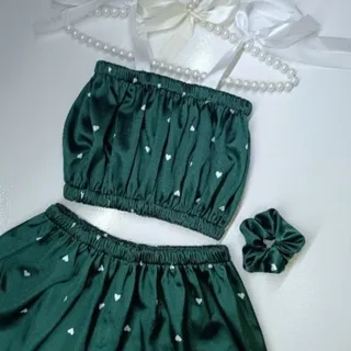 تاپ شلوارک ساتن سه تیکه