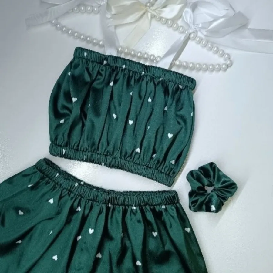 تاپ شلوارک ساتن سه تیکه