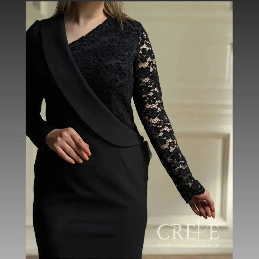 پیراهن یکطرفه گیپور مخمل