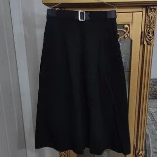 دامن کتان مشکی با کمربند