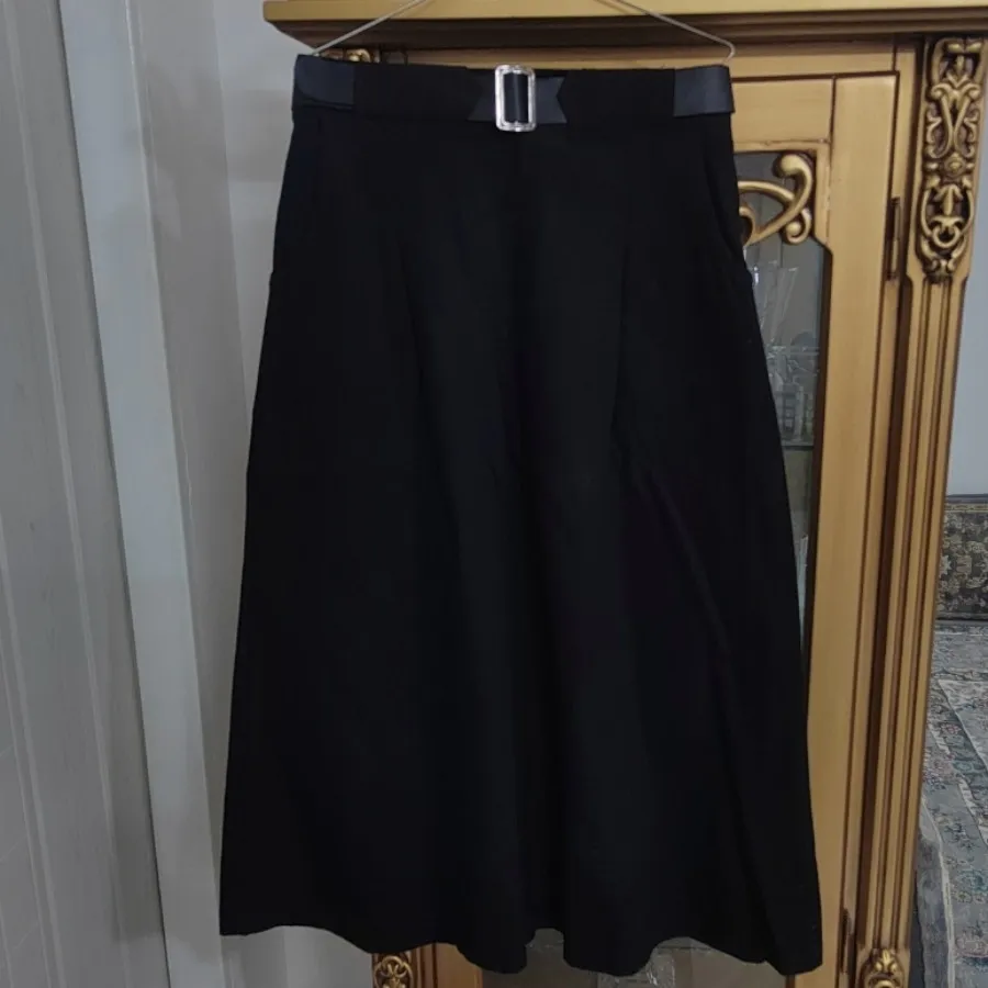 دامن کتان مشکی با کمربند