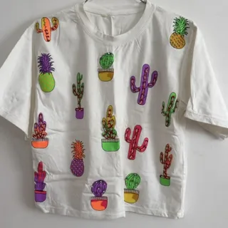 تیشرت سفید طرح کاکتوس