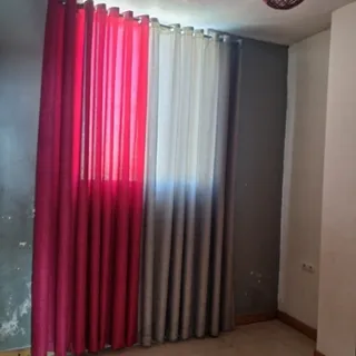 پرده پانچی طوسی زرشکی