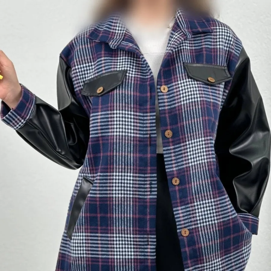 مانتو فوتر و چرم چهارخانه