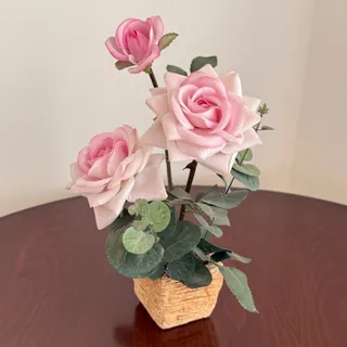 گلدان رز صورتی مصنوعی