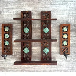 ست شلف و جاشمعی چوبی