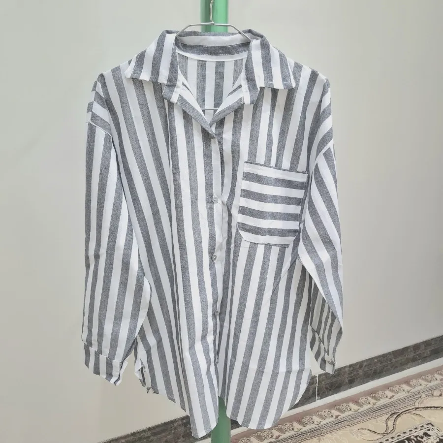 مانتو راه راه سفید طوسی