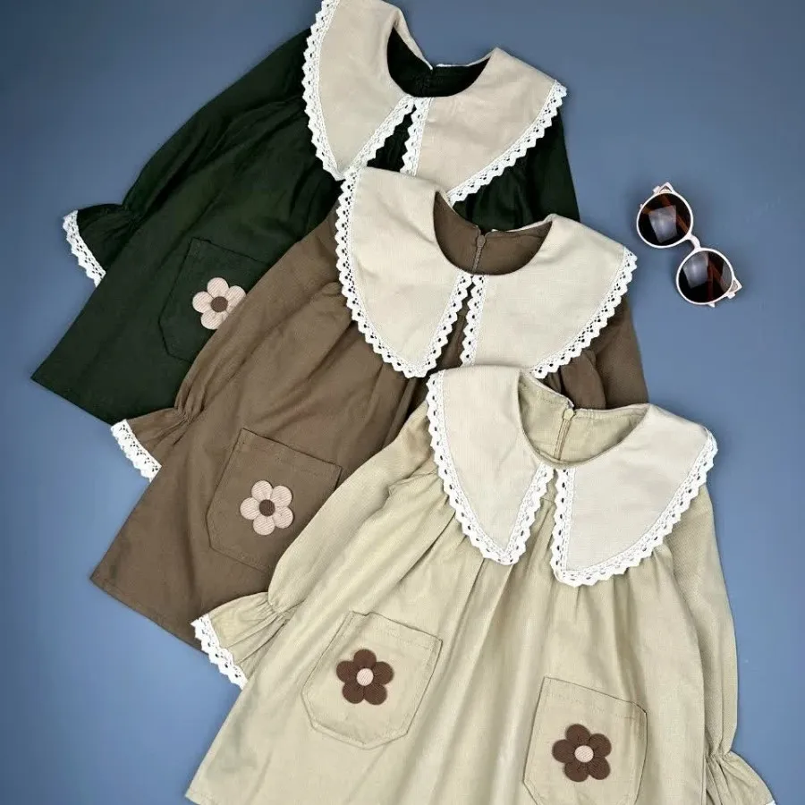 پیراهن کتان دوجیب گلدار