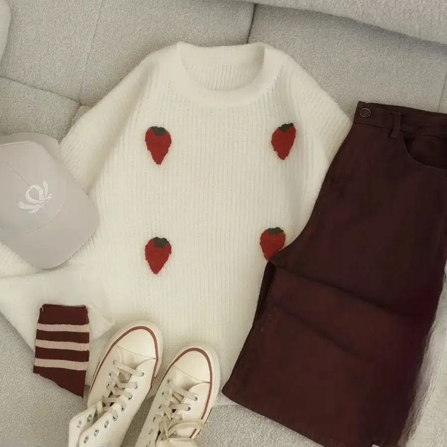 بلوز بافت زنانه توت فرنگی