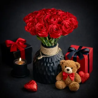 گل رز مینیاتوری با گلدان