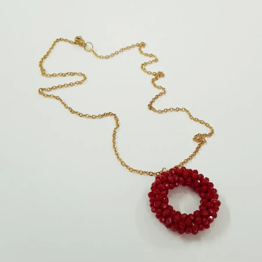 گردنبند استیل منجوق قرمز