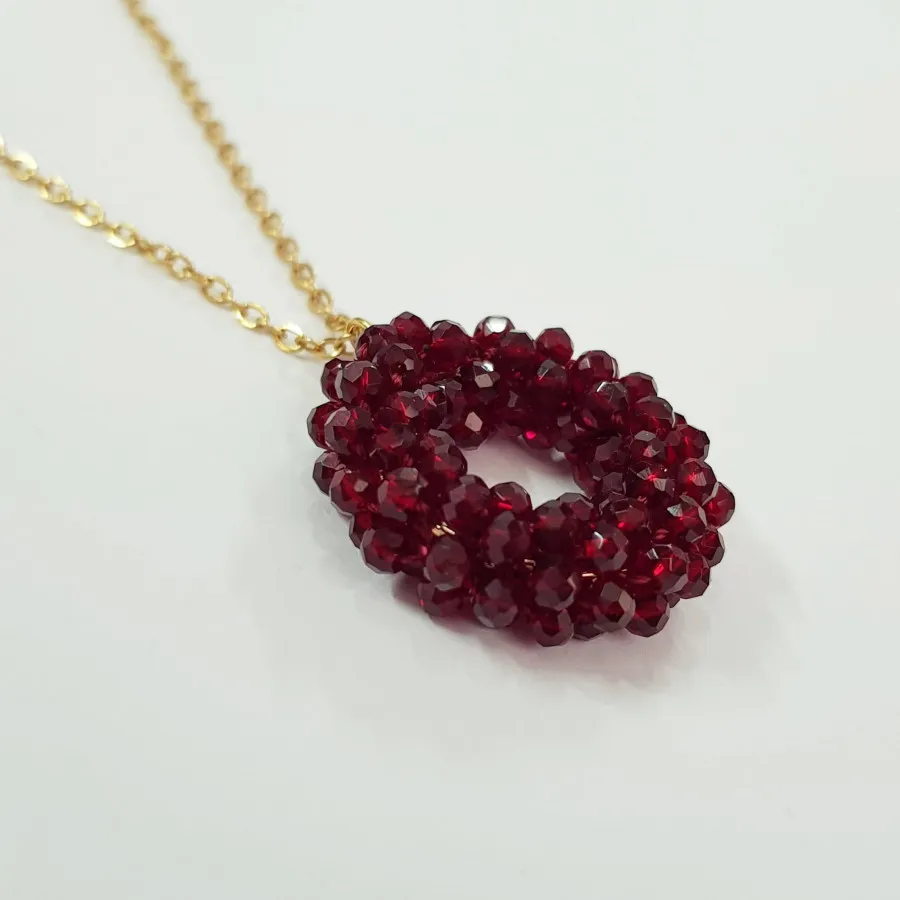 گردنبند استیل منجوق زرشکی