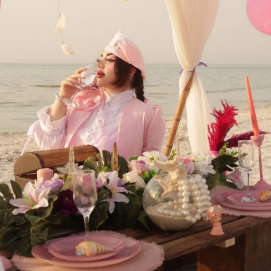 ست لباس مجلسی ساتن صورتی