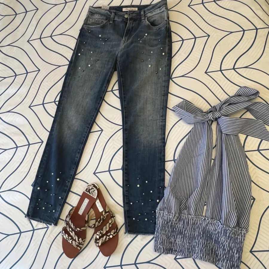 شلوار ماوی مرواریدی