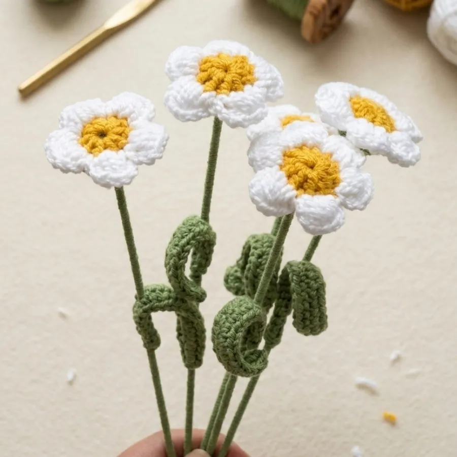 گل بابونه بافتنی
