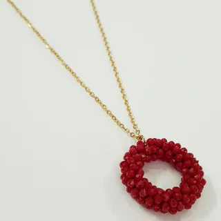 گردنبند استیل منجوق قرمز