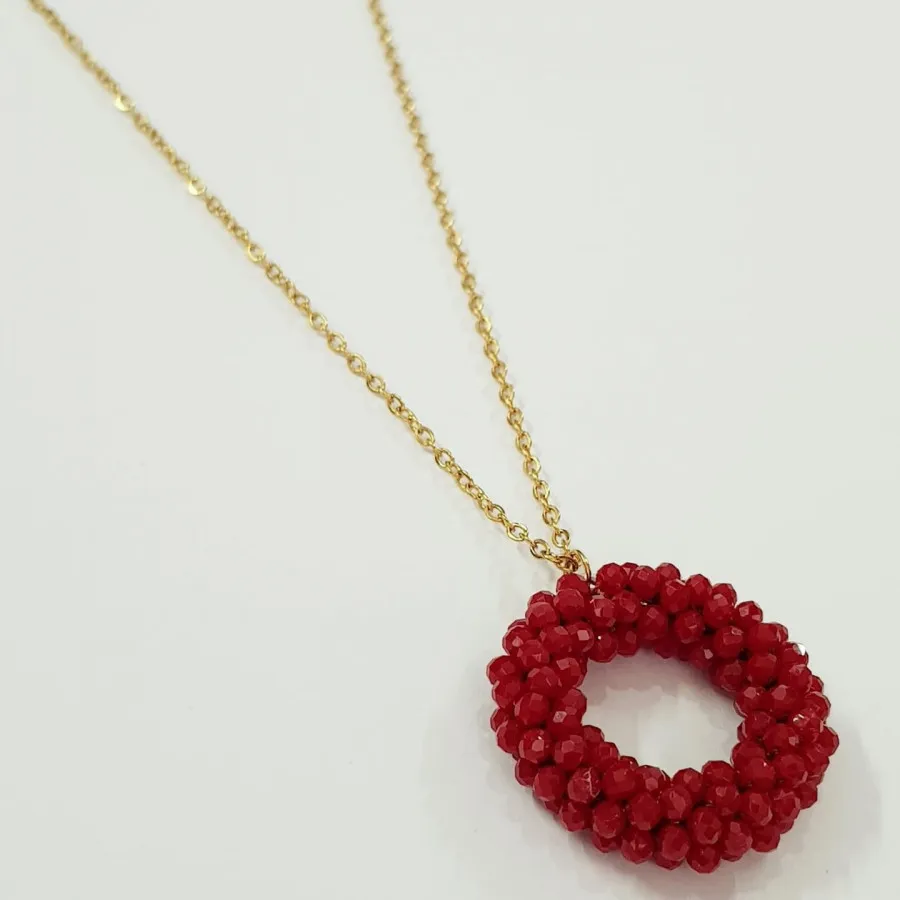 گردنبند استیل منجوق قرمز