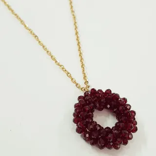 گردنبند استیل منجوق زرشکی