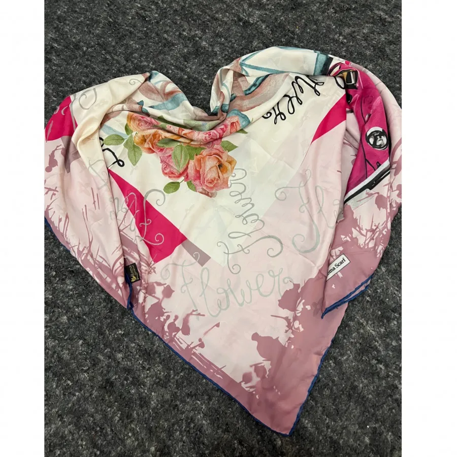 روسری ابریشم دور دست دوز