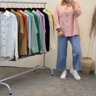 شومیز کتان پاییزه تک جیب