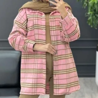 جکت چهارخونه صورتی