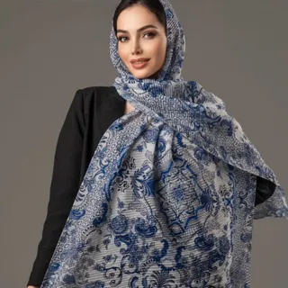 شال پلیسه طرح دار آبی