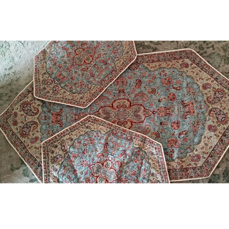 رومیزی ترمه فیروزه ای
