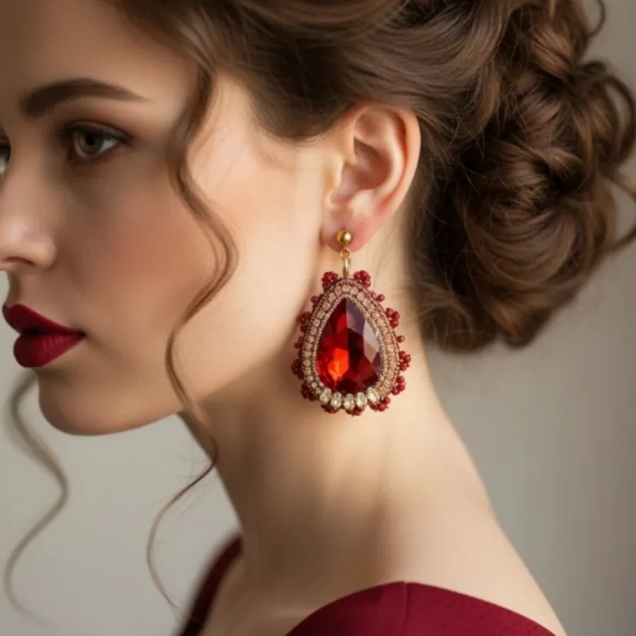 گوشواره جواهردوزی قرمز