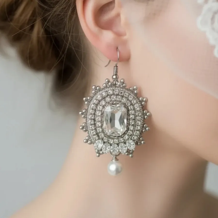 گوشواره جواهردوزی نقره ای
