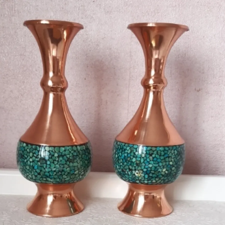 گلدان مسی فیروزه کوبی