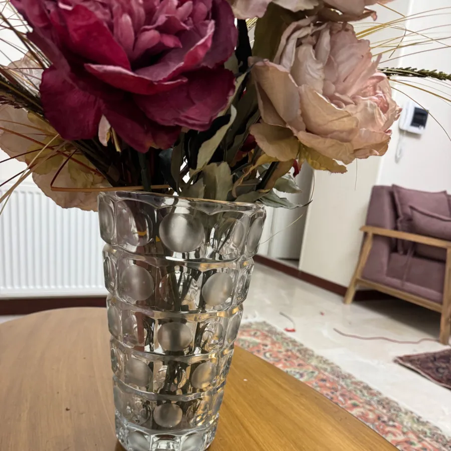 گلدان و گل کریستال انتیک
