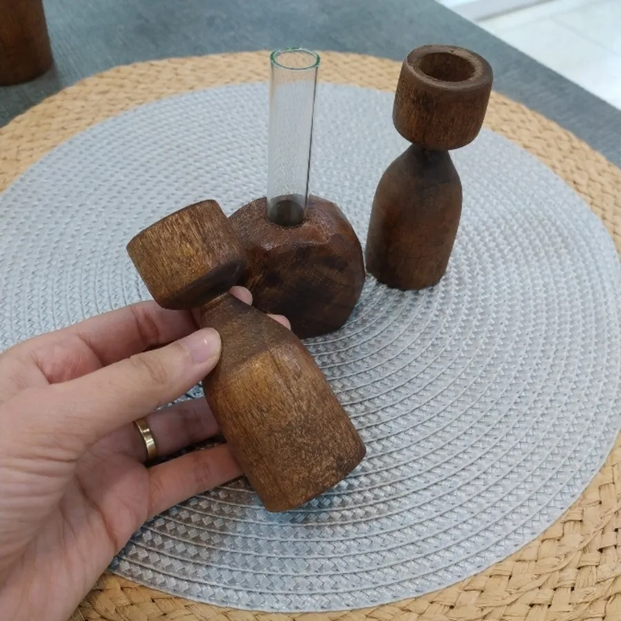 گلدان و جا شمعی چوبی