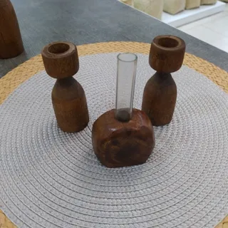 گلدان و جا شمعی چوبی