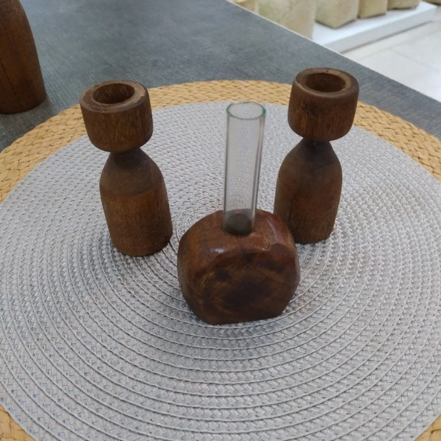 گلدان و جا شمعی چوبی