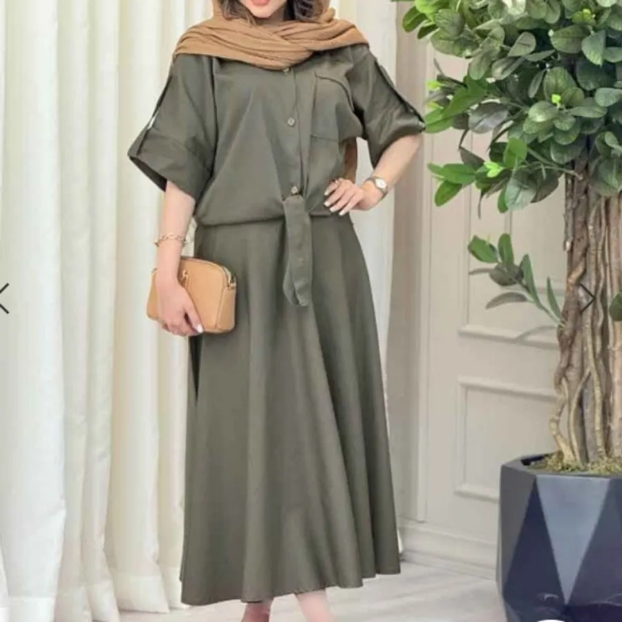 شومیز گره ای و دامن کتان