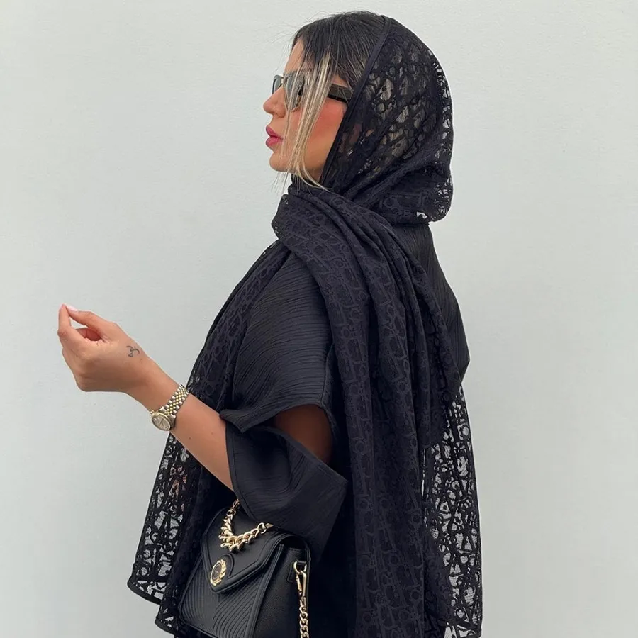 شال تور دانتل برجسته مشکی