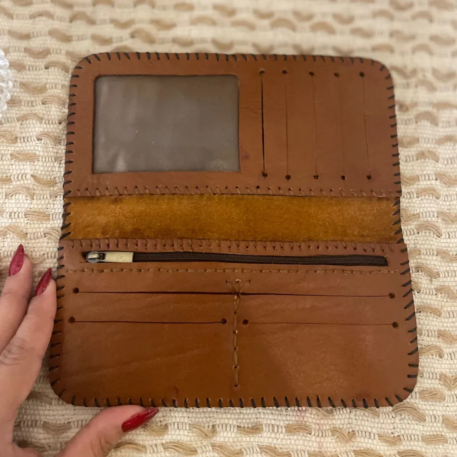 کیف پول چرم عسلی