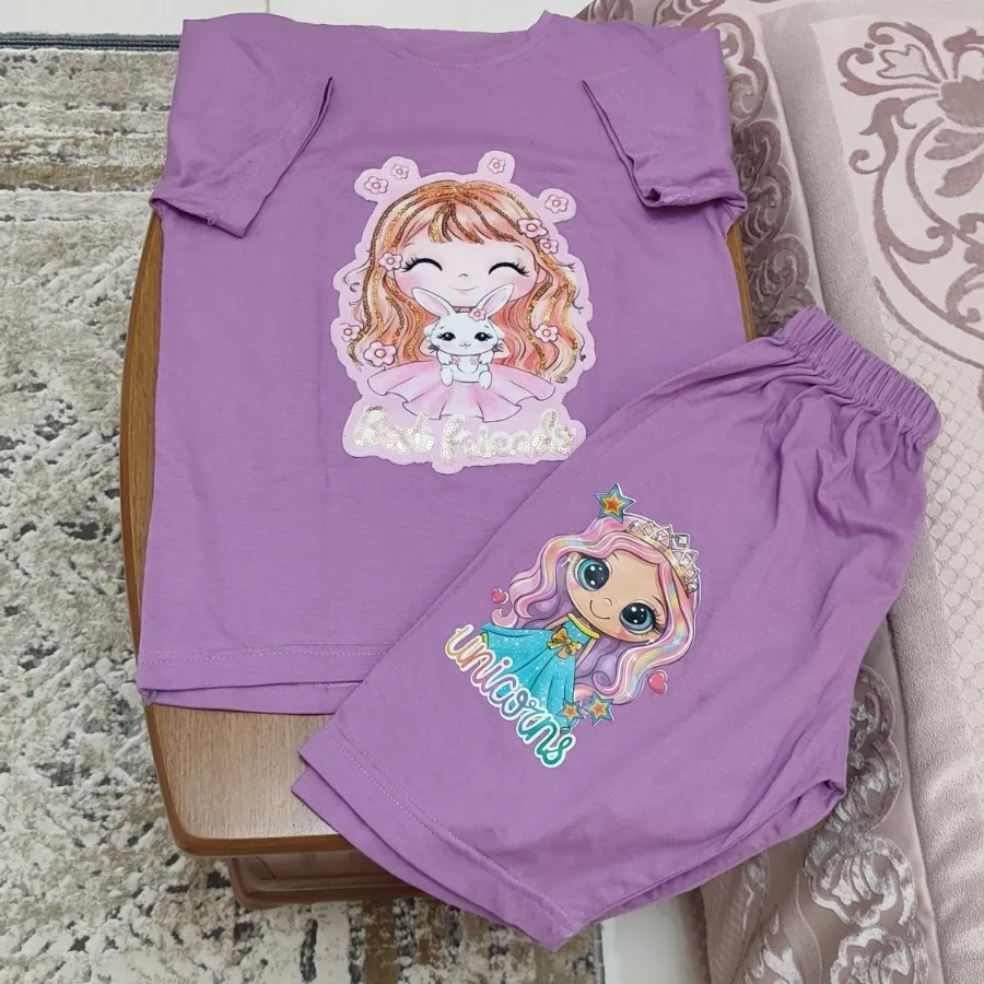 تاپ و شلوارک دخترانه نخی