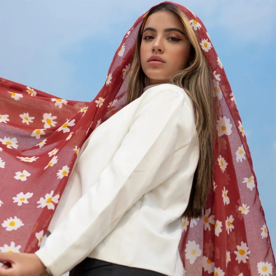 شال سوپر نخ طرح بابونه