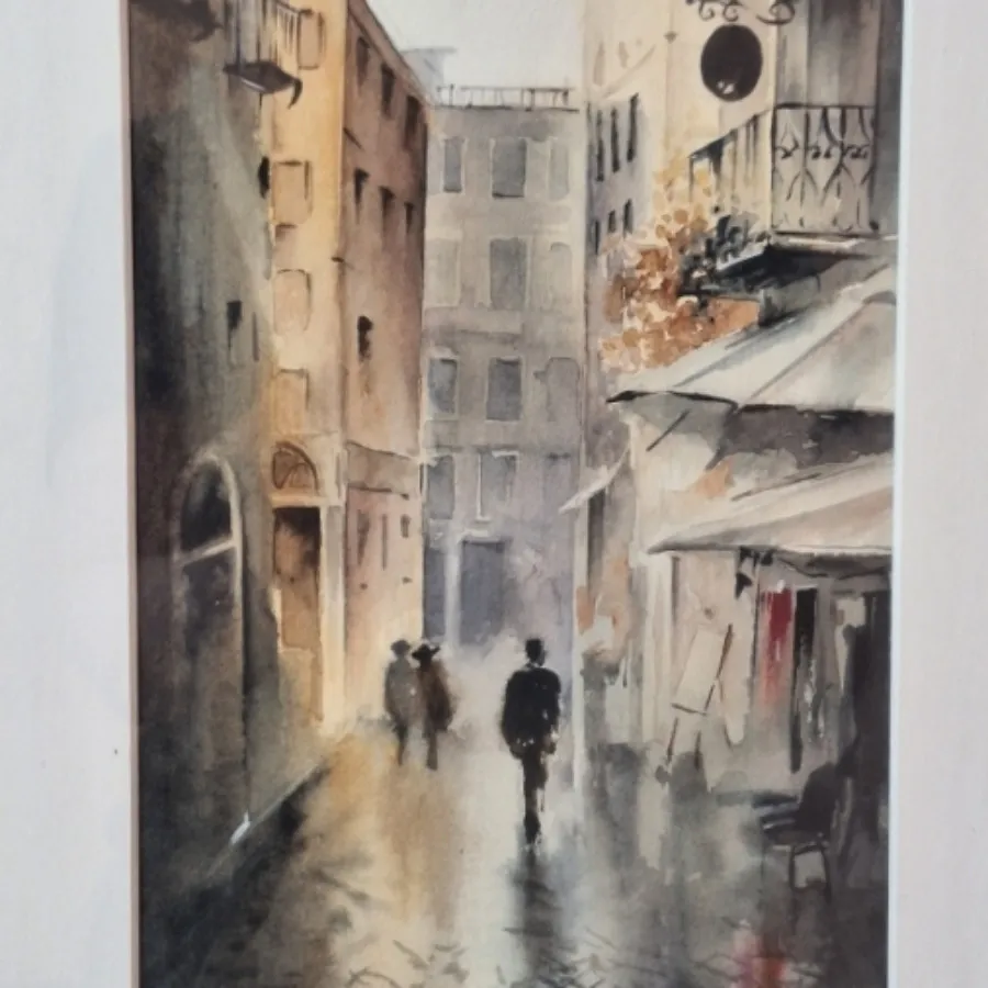 تابلو آبرنگ منظره بارانی