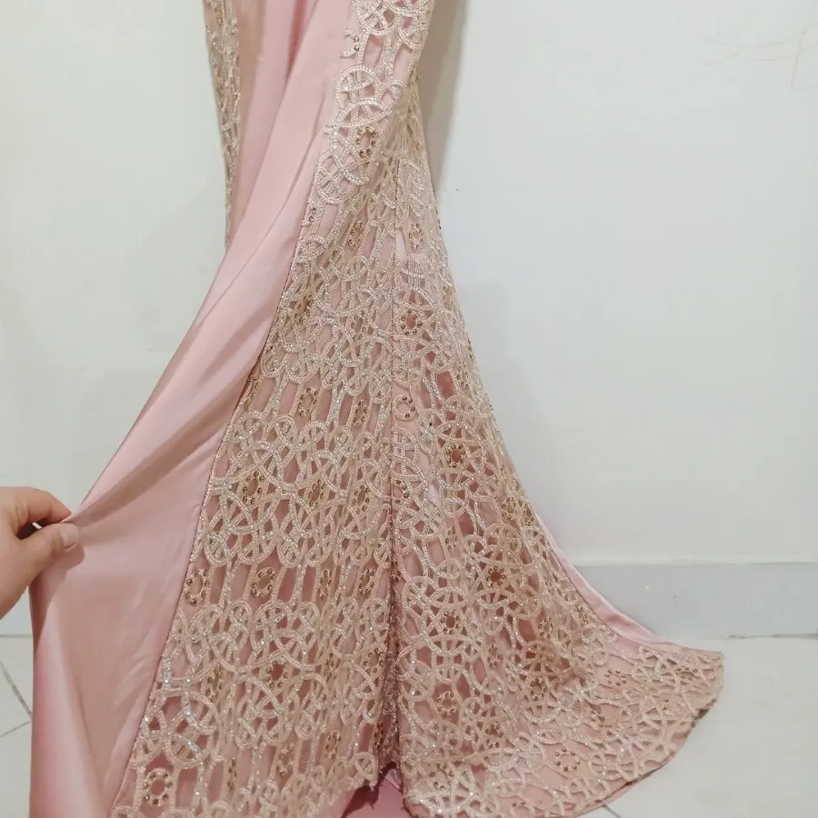 پیراهن مجلسی صورتی کارشده