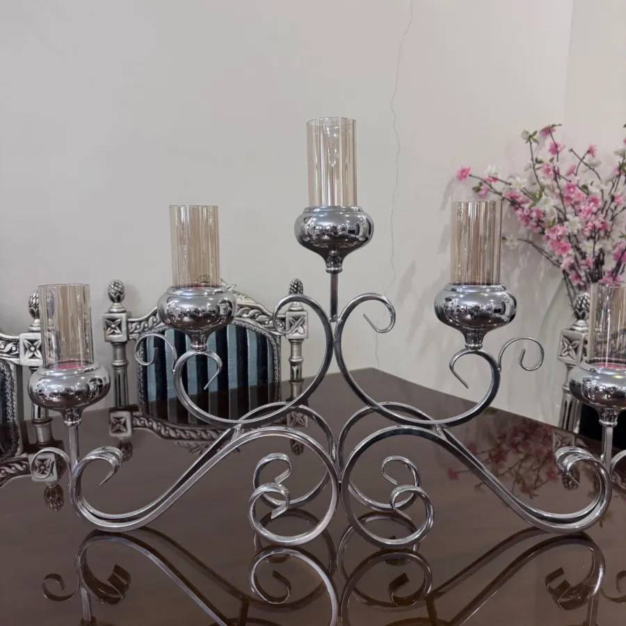 شمعدان استیل 5 شاخه جفت