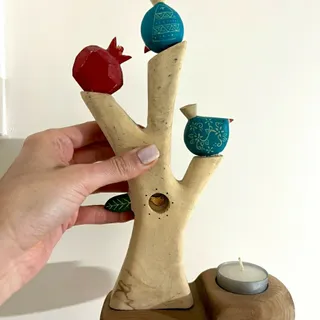 جا شمعی چوبی پرنده دستساز